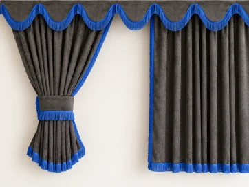 Sidogardiner 90 cm och frontgardin Design 1 Mörkgrå/Blå